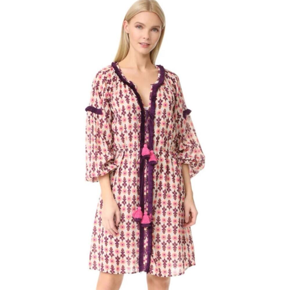 Figue Tula Tasseled Fringe Ikat Balloon Sleeve Mini Drees S $545